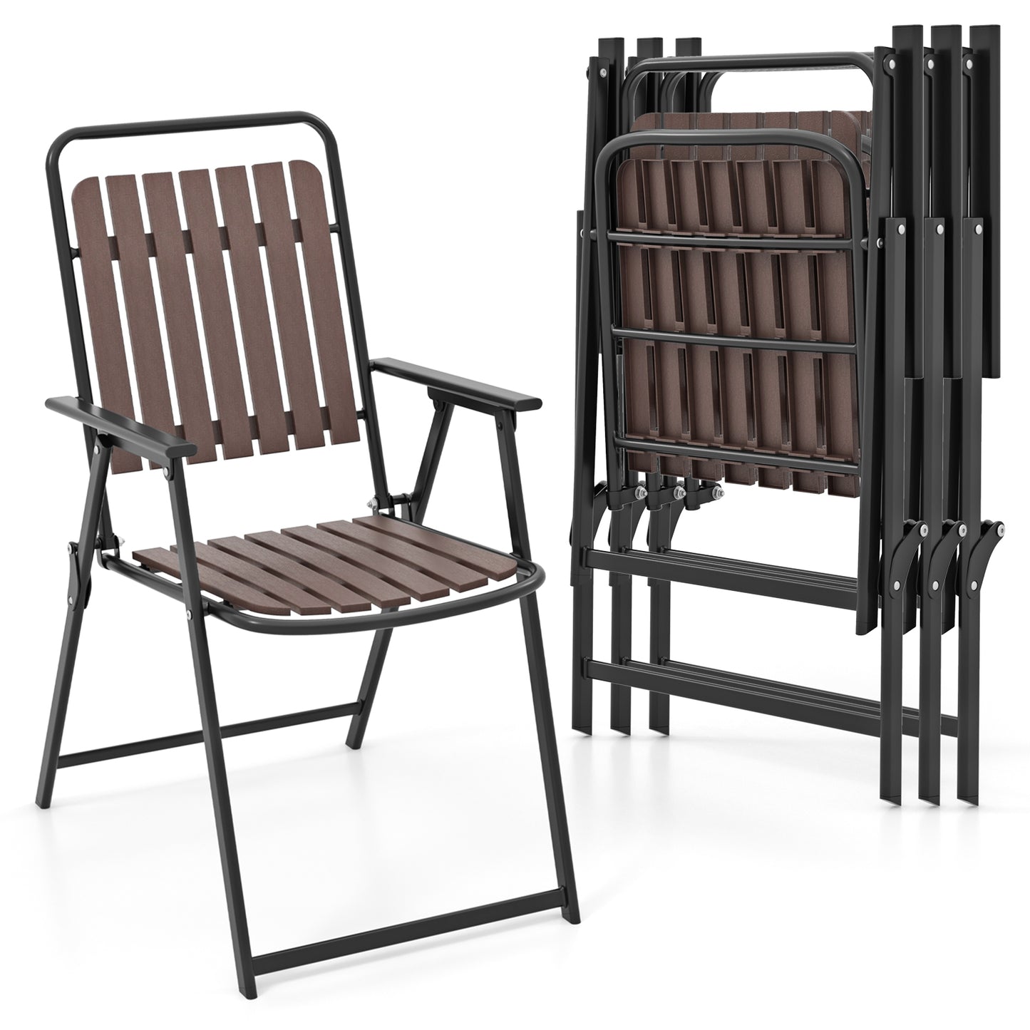 Folding Patio Dining Chairs Set of 4 - Heavy-Duty Metal Frame