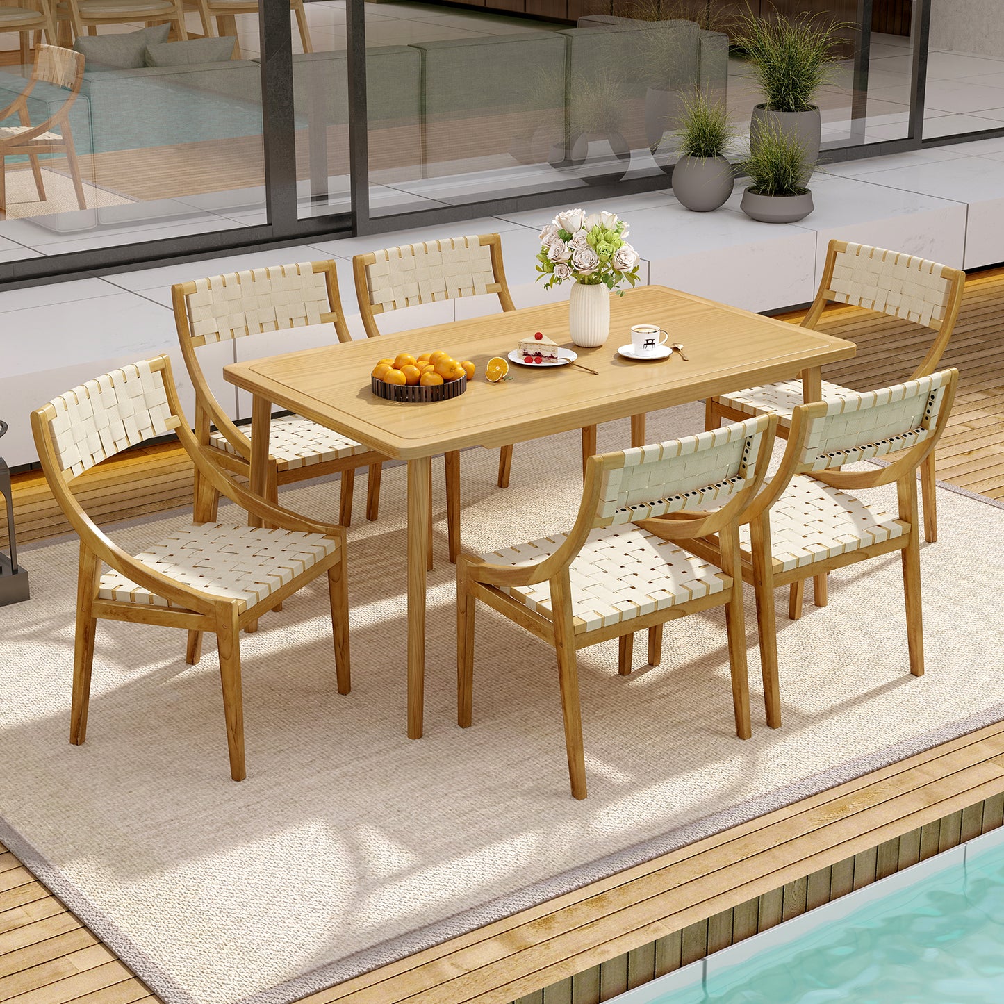 Teak Wood Outdoor Dining Chair with Webbing Seat
