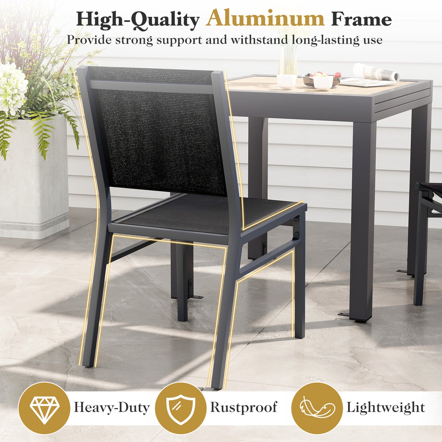 Outdoor Dining Chairs with Breathable Seat and Backrest for Backyard Porch Poolside