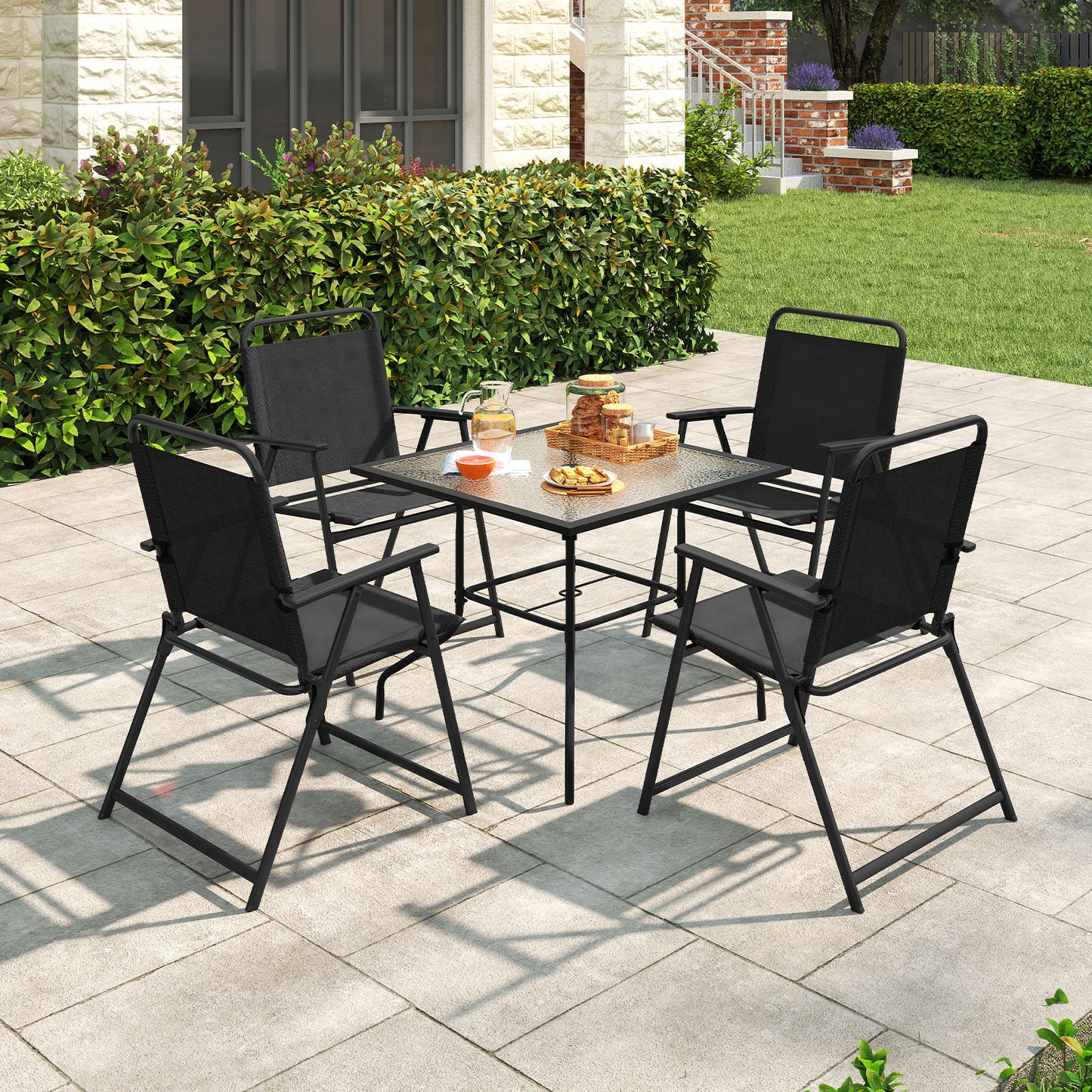 Set of 2/4/6 Outdoor Folding Chairs with Breathable Seat-Set of 4
