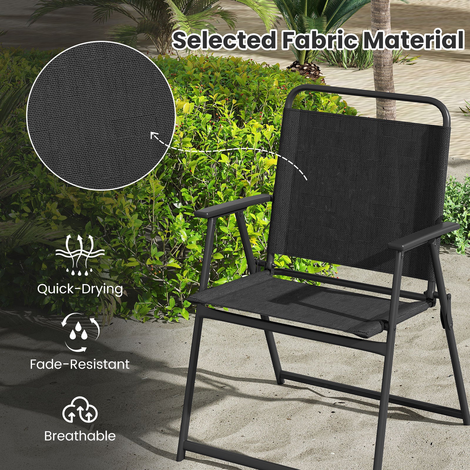 Set of 2/4/6 Outdoor Folding Chairs with Breathable Seat-Set of 4