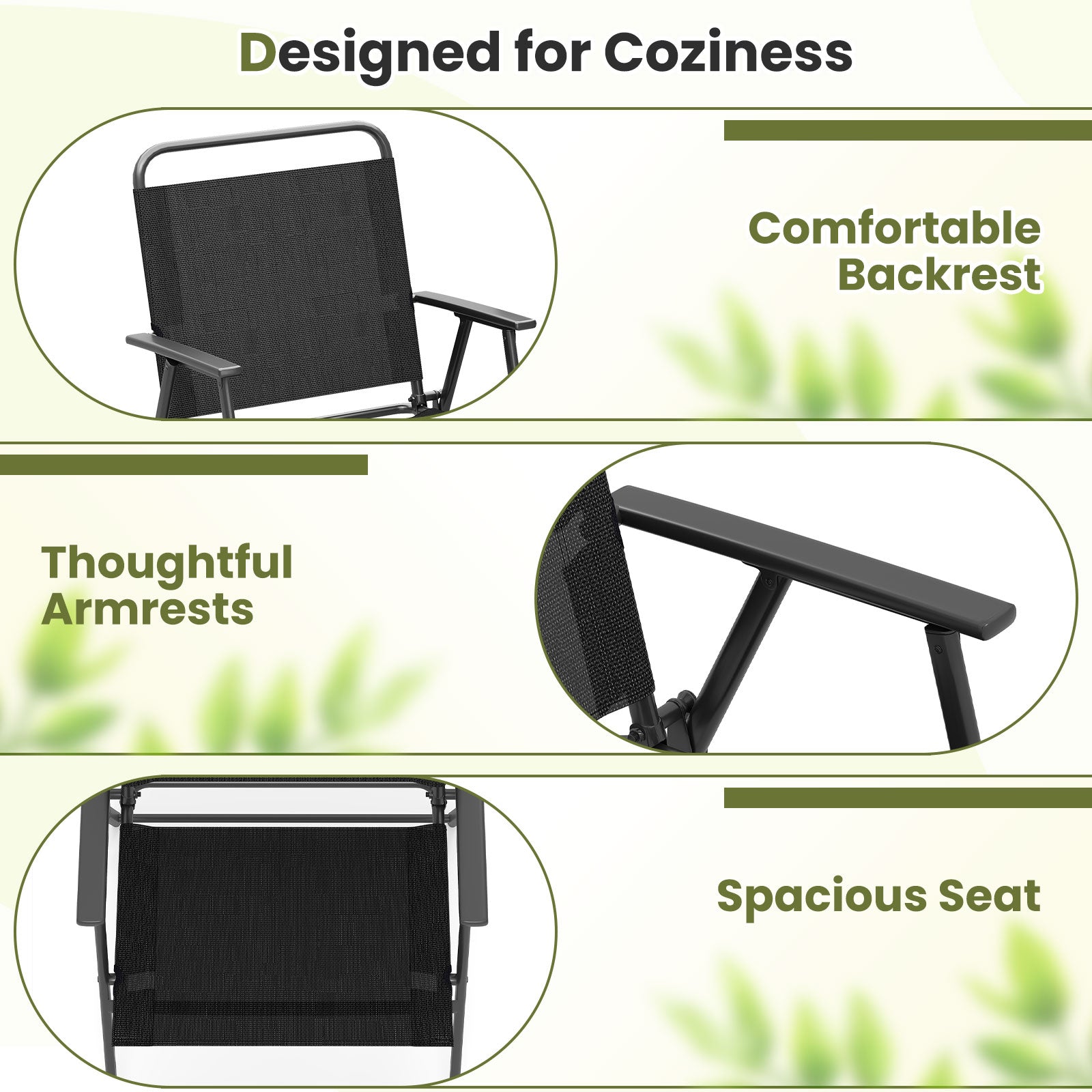 Set of 2/4/6 Outdoor Folding Chairs with Breathable Seat-Set of 4