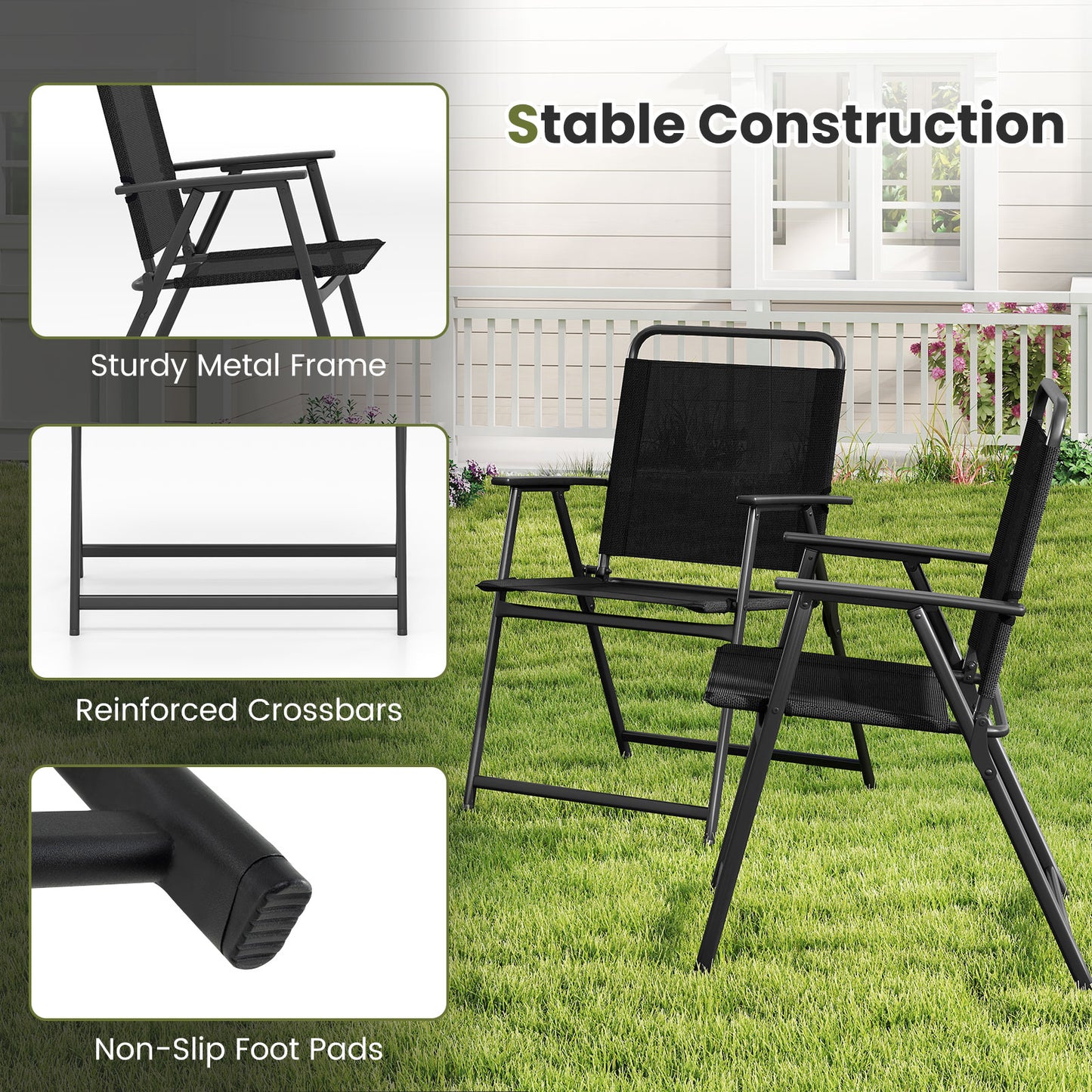 Set of 2/4/6 Outdoor Folding Chairs with Breathable Seat-Set of 4
