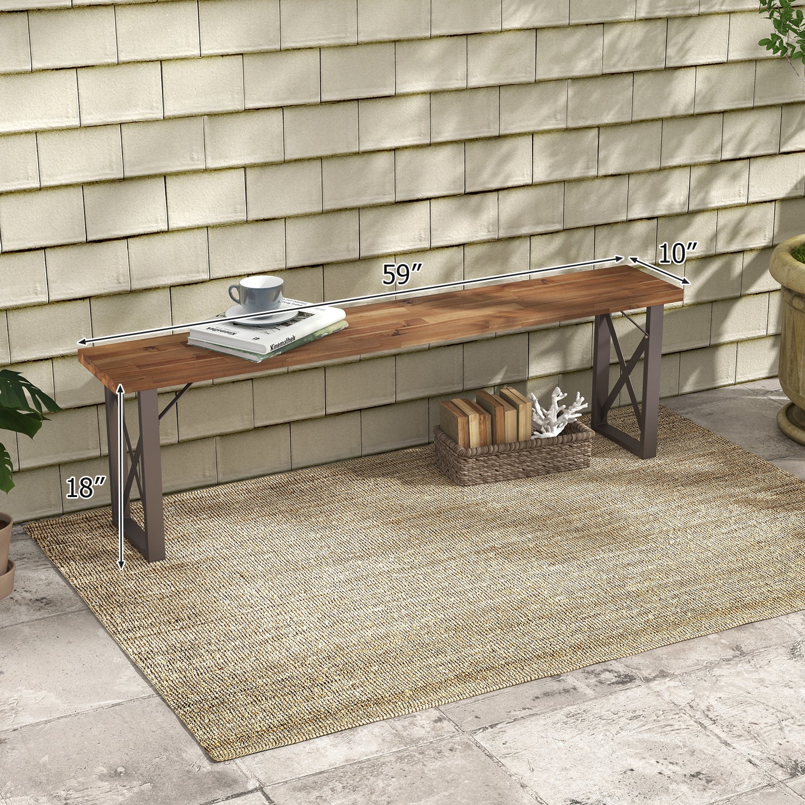 Outdoor Picnic Bench Set Solid Acacia Wood Patio Rectangular Benches