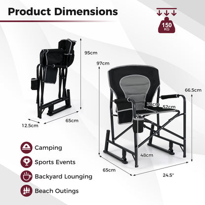Outdoor Rocker Camping Chair with Dual Springs and Padded Back