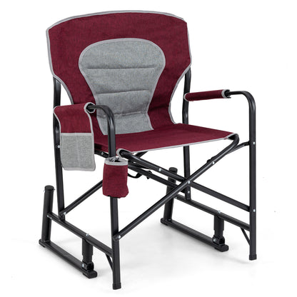 Outdoor Rocker Camping Chair with Dual Springs and Padded Back-Black - Red