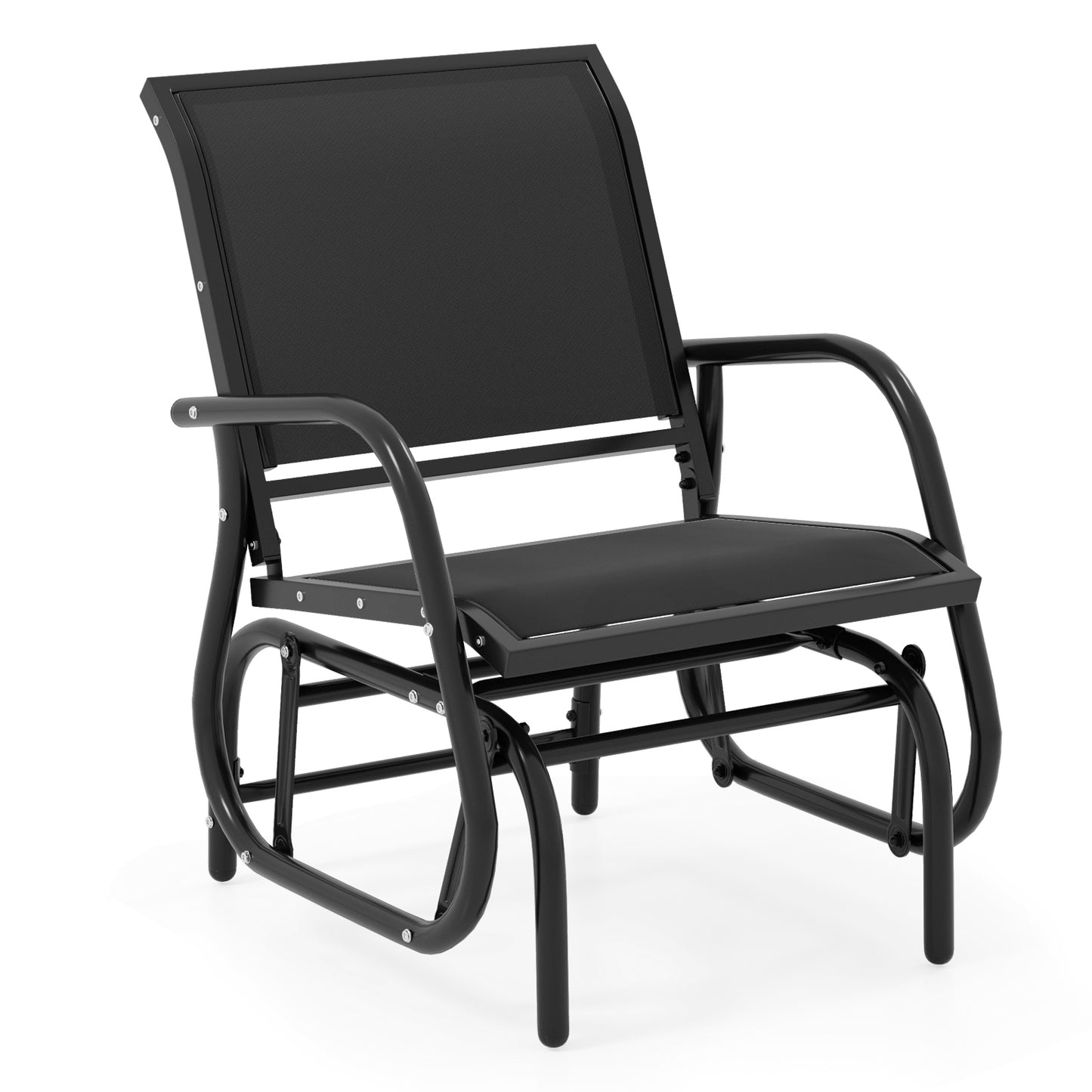 Outdoor Single Swing Glider Rocking Chair with Armrest-Black - Black