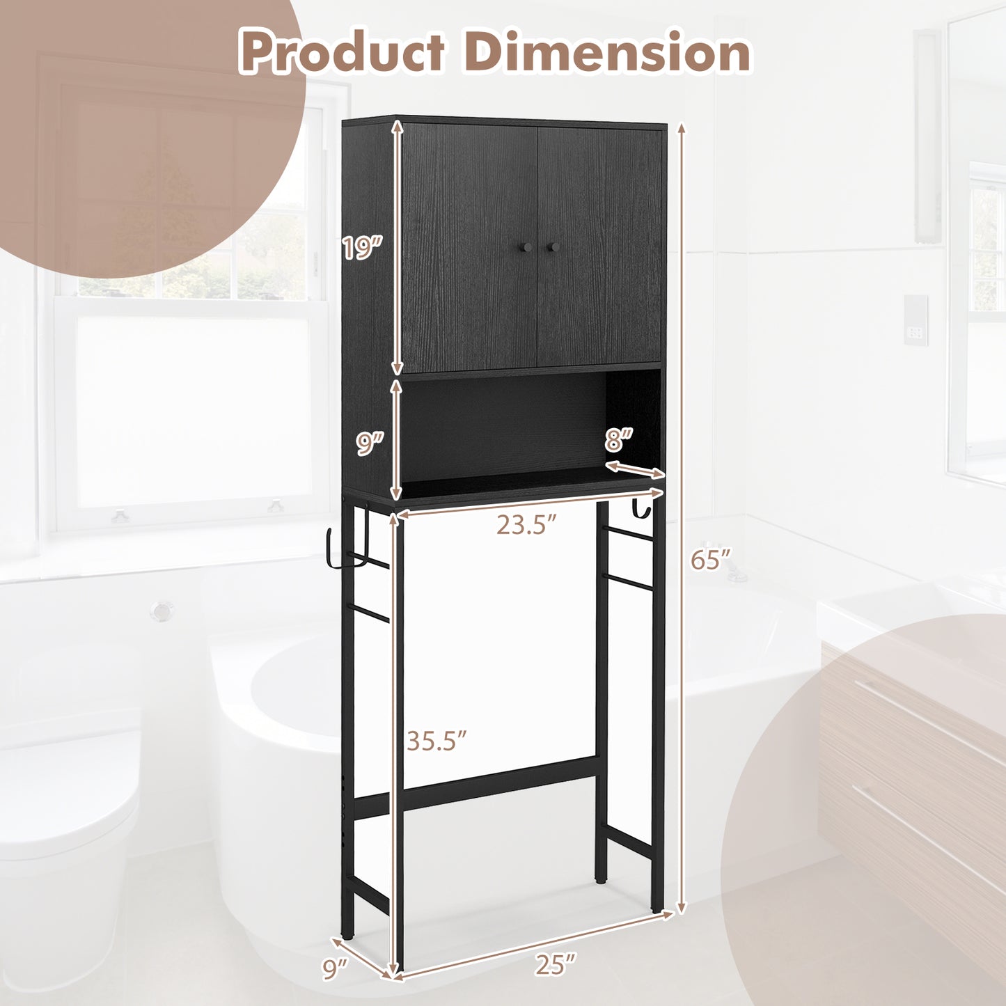 Over The Toilet Storage Cabinet with 2 Doors and Adjustable Shelf