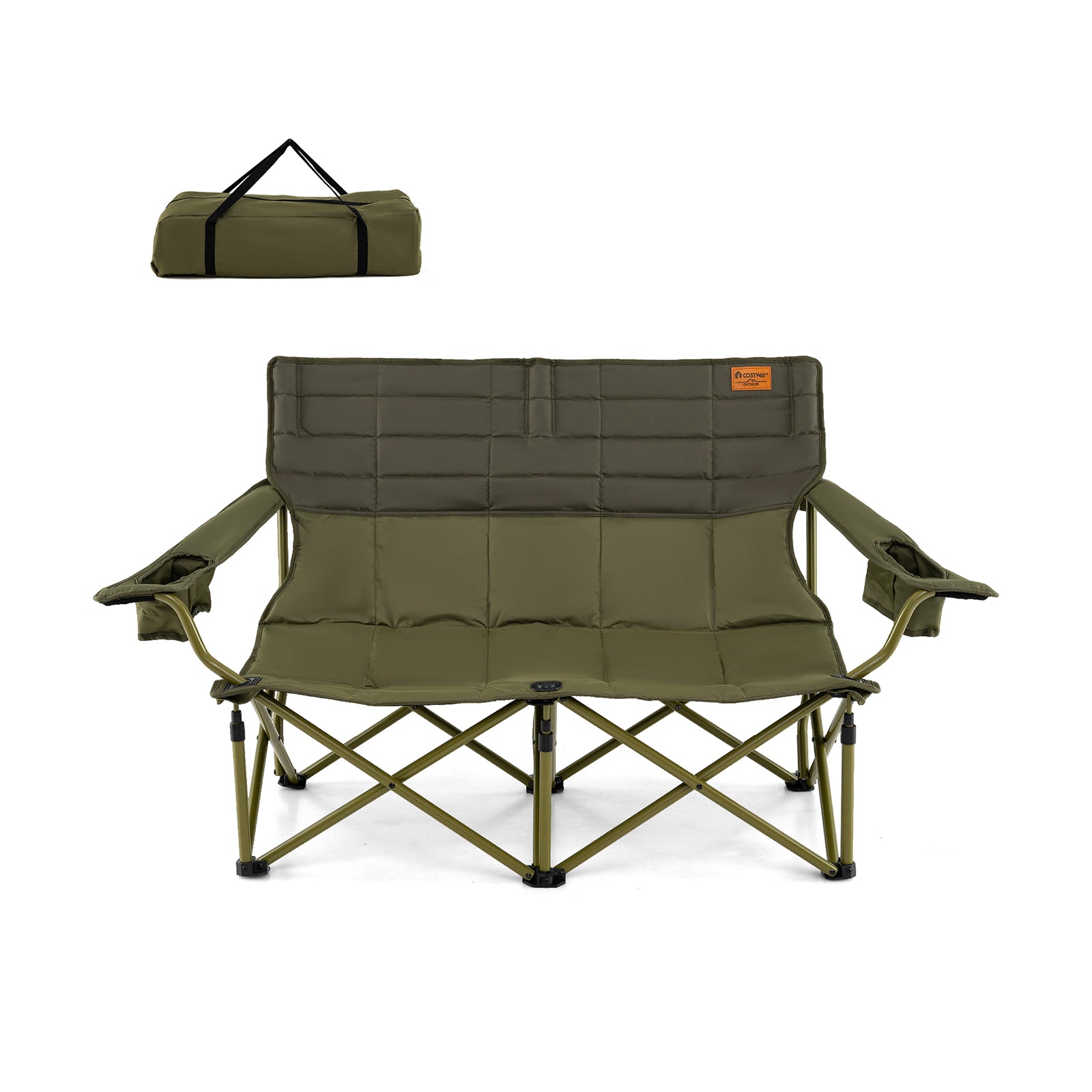 Oversized Camping Chair Folding Loveseat Camping Couch with Cup Holders & Thick Padding-Blue - Green