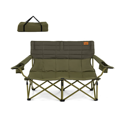 Oversized Camping Chair Folding Loveseat Camping Couch with Cup Holders & Thick Padding-Blue - Green
