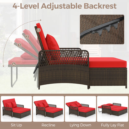 Patio Adjustable Wicker Daybed with 4-Level Backrest and Soft Cushions
