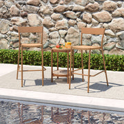 Patio Barstools Set of 2 with Rattan Seat and Metal Backrest-Light Brown