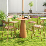 Patio Barstools Set of 2 with Rattan Seat and Metal Backrest-Light Brown