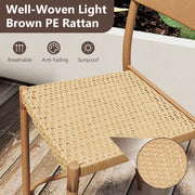 Patio Barstools Set of 2 with Rattan Seat and Metal Backrest-Light Brown