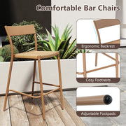 Patio Barstools Set of 2 with Rattan Seat and Metal Backrest-Light Brown
