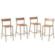 Patio Barstools Set of 4 with Rattan Seat and Metal Backrest-Light Brown