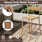 Patio Barstools Set of 4 with Rattan Seat and Metal Backrest-Light Brown