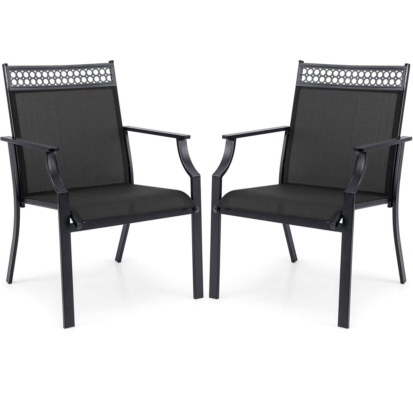 Patio Chairs Set of 2 with All Weather Breathable Fabric-Brown - Black