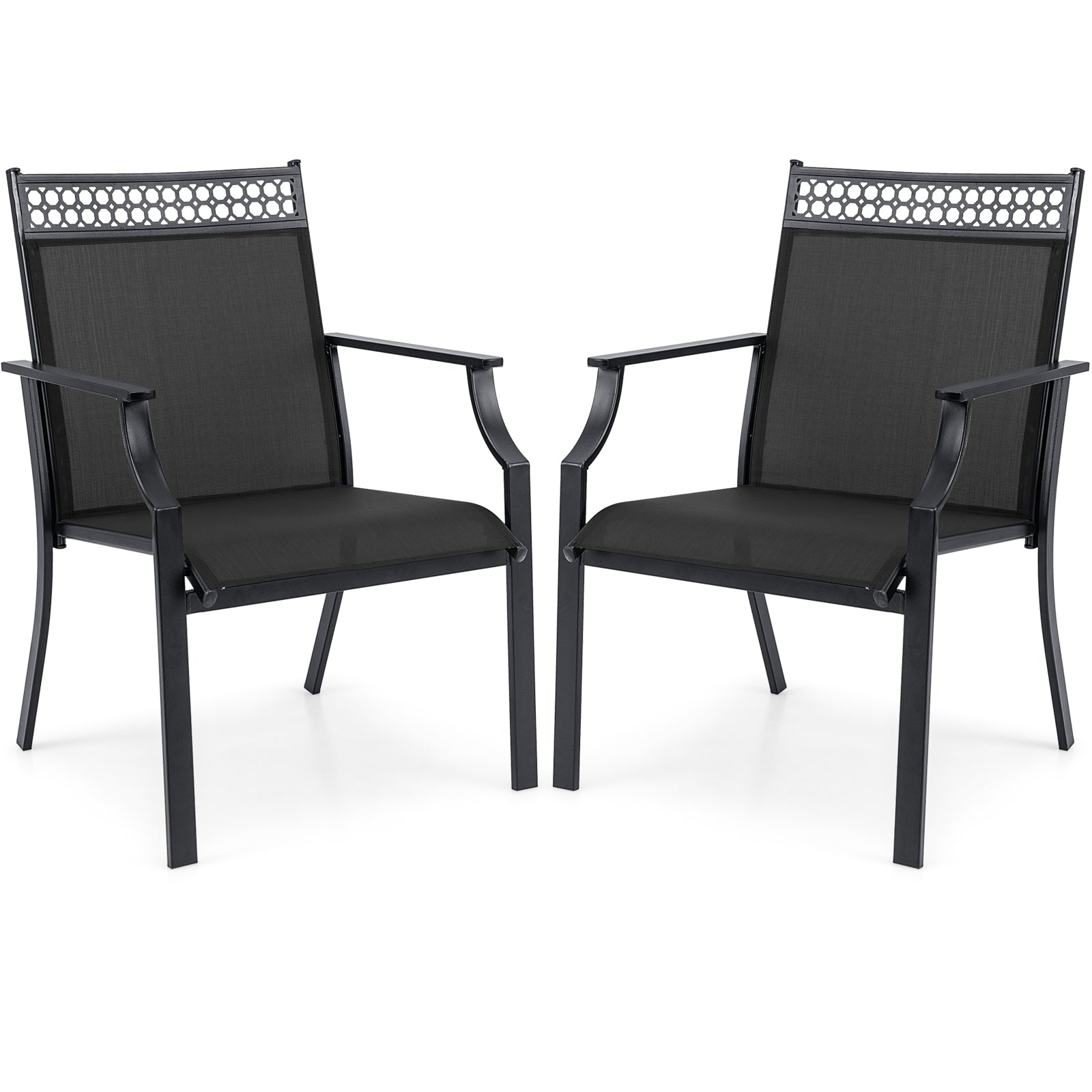 Patio Chairs Set of 2 with All Weather Breathable Fabric-Brown - Black
