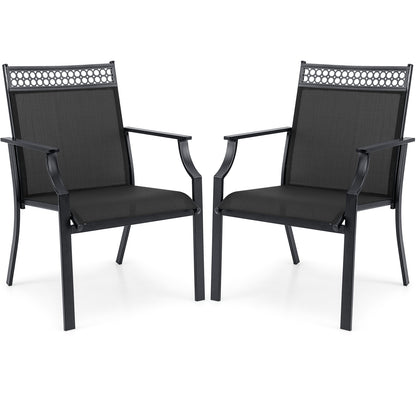 Patio Chairs Set of 2 with All Weather Breathable Fabric-Brown - Black