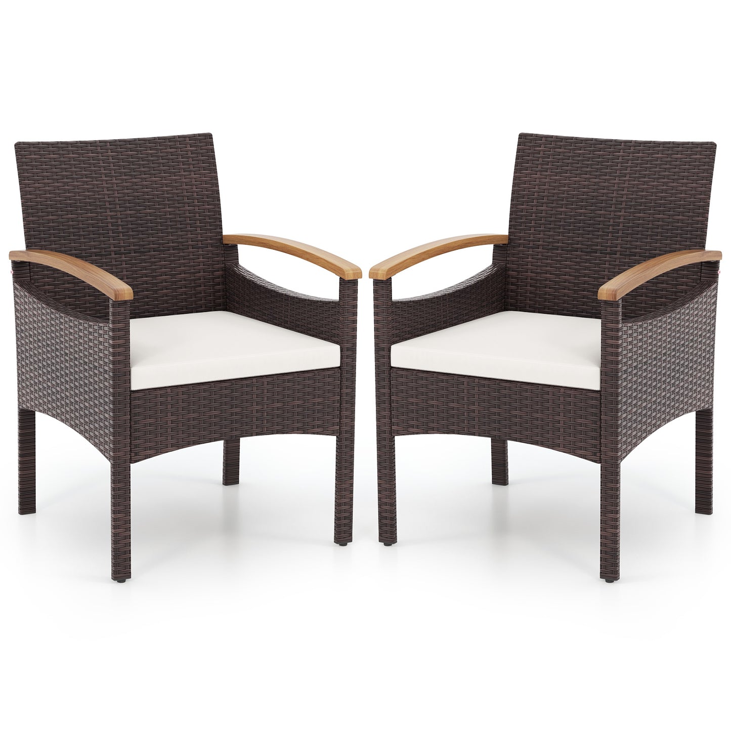 Patio Dining Chairs Set of 2/4 with Acacia Wood Armrest and Heavy Duty Metal Frame