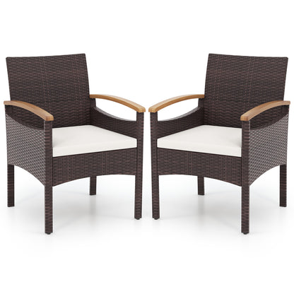 Patio Dining Chairs Set of 2/4 with Acacia Wood Armrest and Heavy Duty Metal Frame