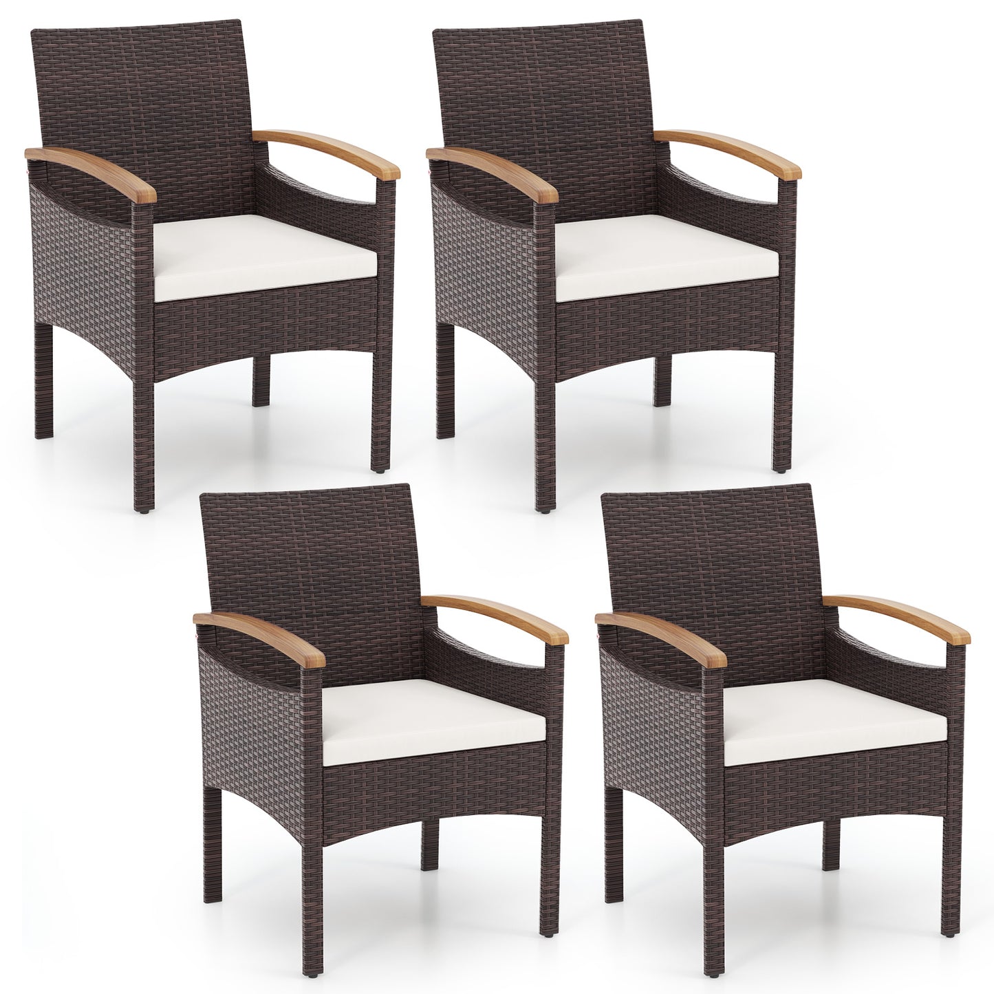 Patio Dining Chairs Set of 2/4 with Acacia Wood Armrest and Heavy Duty Metal Frame-4 Pieces - 4 Pieces