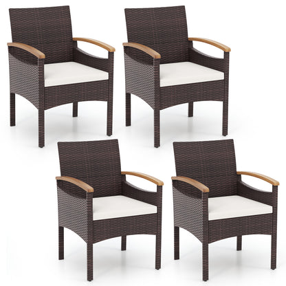 Patio Dining Chairs Set of 2/4 with Acacia Wood Armrest and Heavy Duty Metal Frame-4 Pieces - 4 Pieces
