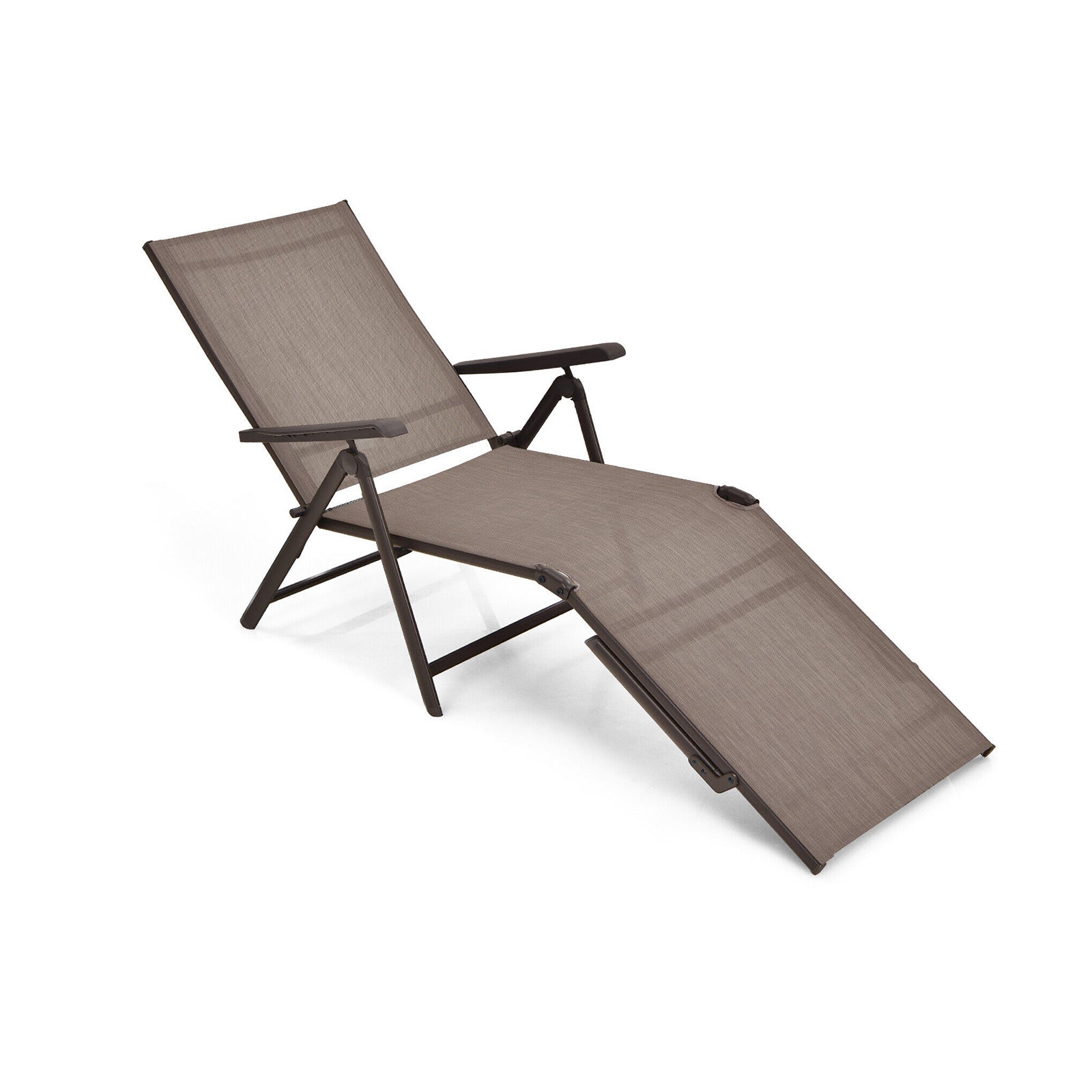 Patio Foldable Chaise Lounge Chair with Backrest and Footrest-Black - Brown