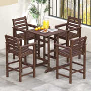 Patio HDPE Adirondack Bar Chairs Set of 2 with Wide Armrests-Brown