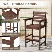 Patio HDPE Adirondack Bar Chairs Set of 2 with Wide Armrests-Brown