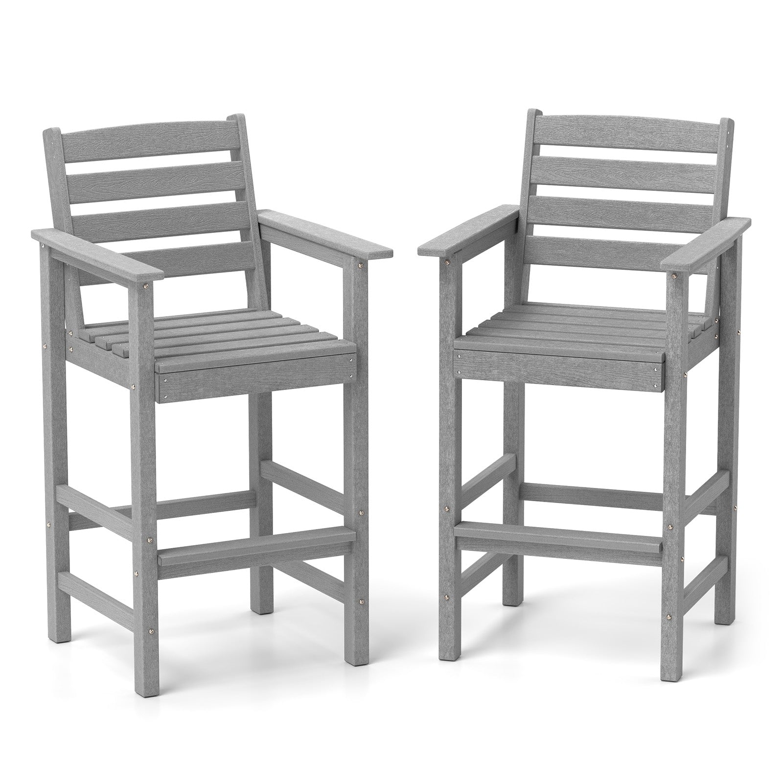 Patio HDPE Adirondack Bar Chairs Set of 2 with Wide Armrests-Brown - Gray