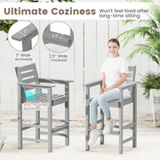 Patio HDPE Adirondack Bar Chairs Set of 2 with Wide Armrests-Gray