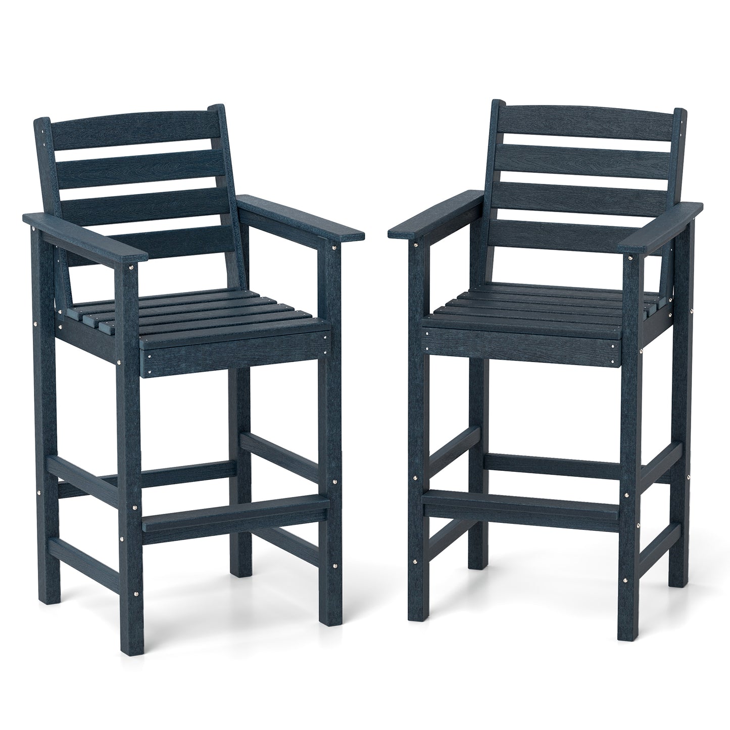 Patio HDPE Adirondack Bar Chairs Set of 2 with Wide Armrests-Brown - Navy