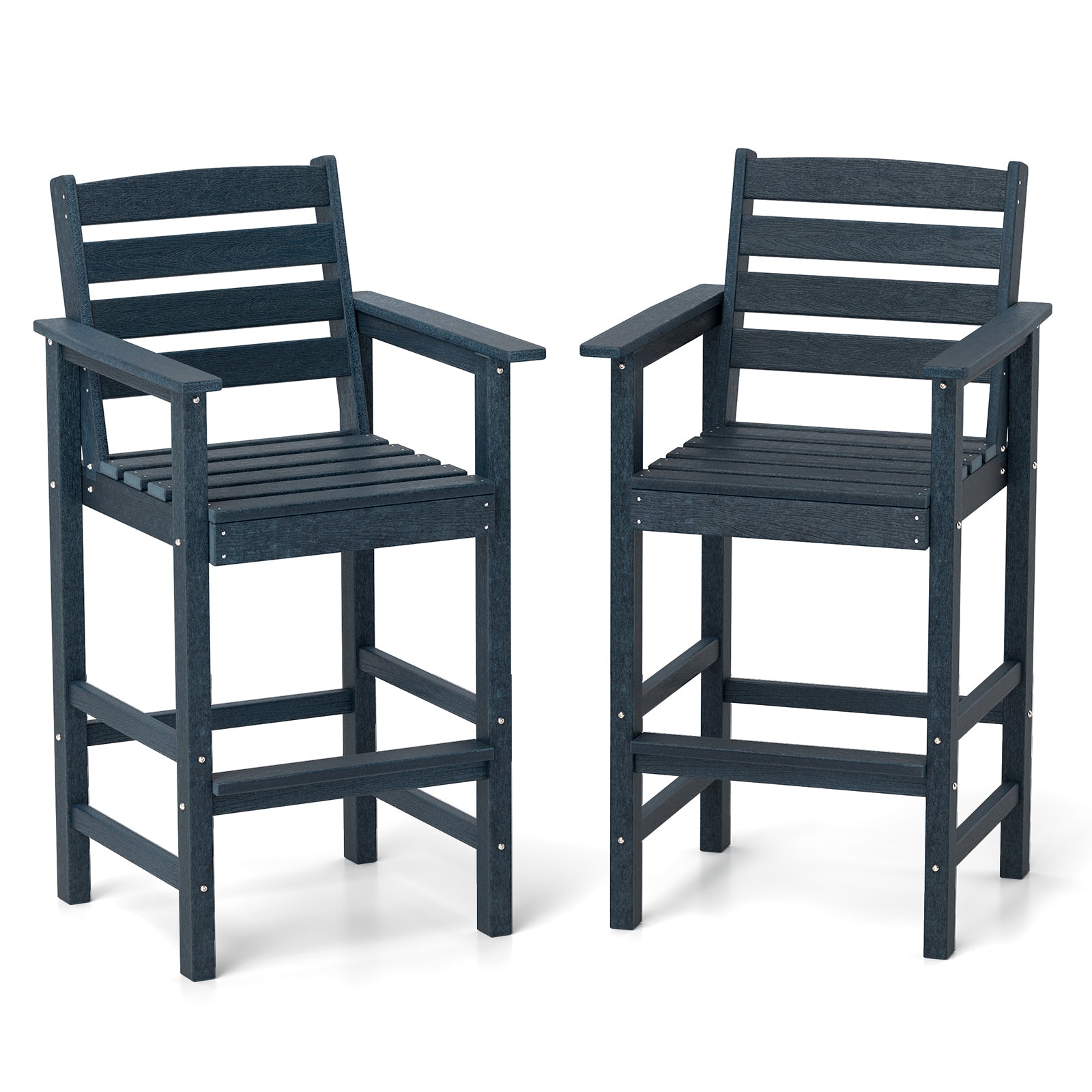Patio HDPE Adirondack Bar Chairs Set of 2 with Wide Armrests-Brown - Navy
