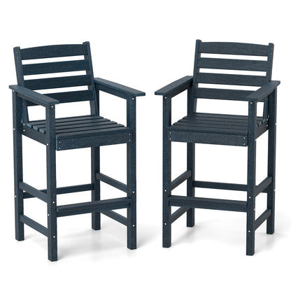 Patio HDPE Adirondack Bar Chairs Set of 2 with Wide Armrests-Brown - Navy