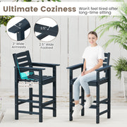 Patio HDPE Adirondack Bar Chairs Set of 2 with Wide Armrests-Navy