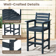 Patio HDPE Adirondack Bar Chairs Set of 2 with Wide Armrests-Navy