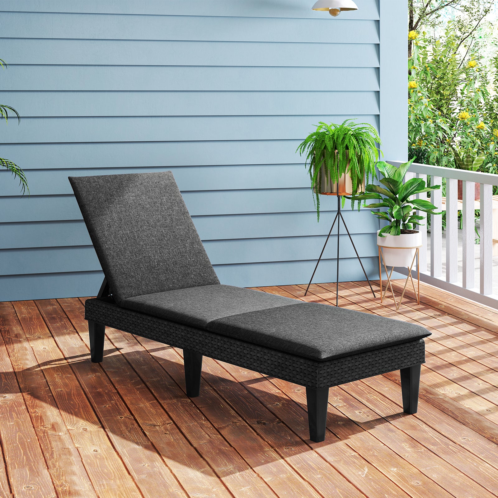 Patio Lounge Chair 3-Position Adjustable Backrest and Cushion-Gray
