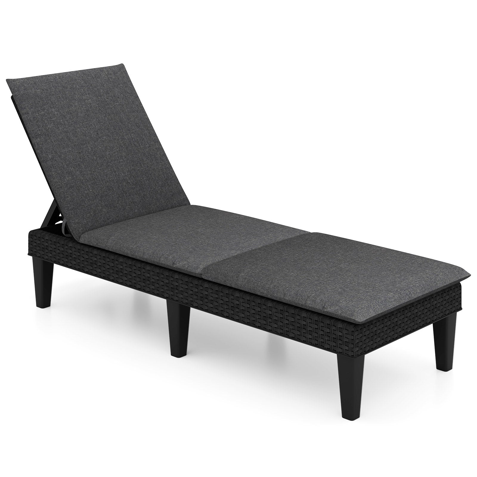Patio Lounge Chair 3-Position Adjustable Backrest and Cushion-Gray
