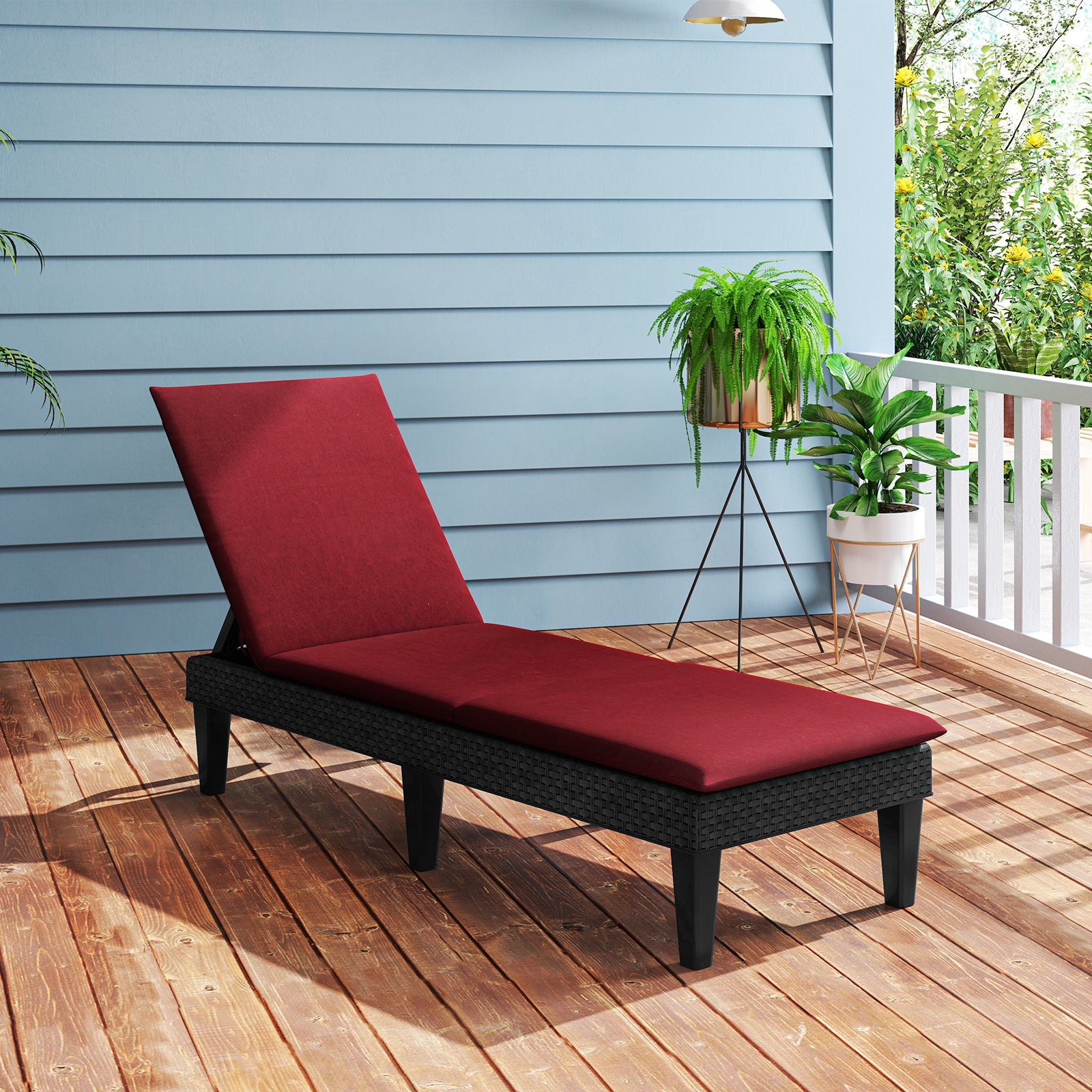 Patio Lounge Chair 3-Position Adjustable Backrest and Cushion-Red