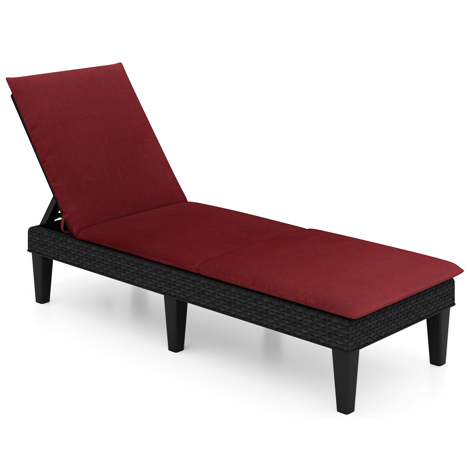 Patio Lounge Chair 3-Position Adjustable Backrest and Cushion-Red