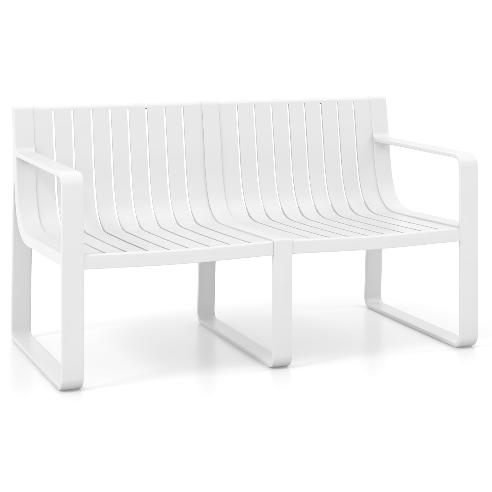 Weather-resistant Plastic 2-Person Bench with Curved Backrest-Blue - White
