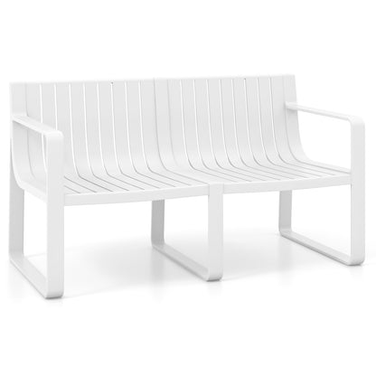 Weather-resistant Plastic 2-Person Bench with Curved Backrest-Blue - White