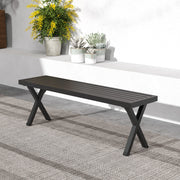 Patio Metal Bench with Slatted Seat and X Legs