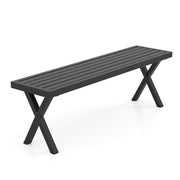Patio Metal Bench with Slatted Seat and X Legs