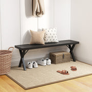 Patio Metal Bench with Slatted Seat and X Legs