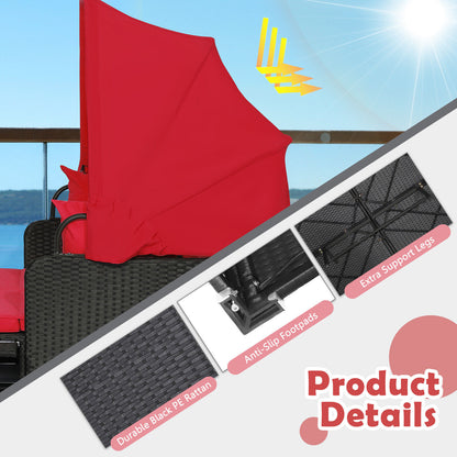 Patio Rattan Daybed with Retractable Canopy and Side Tables