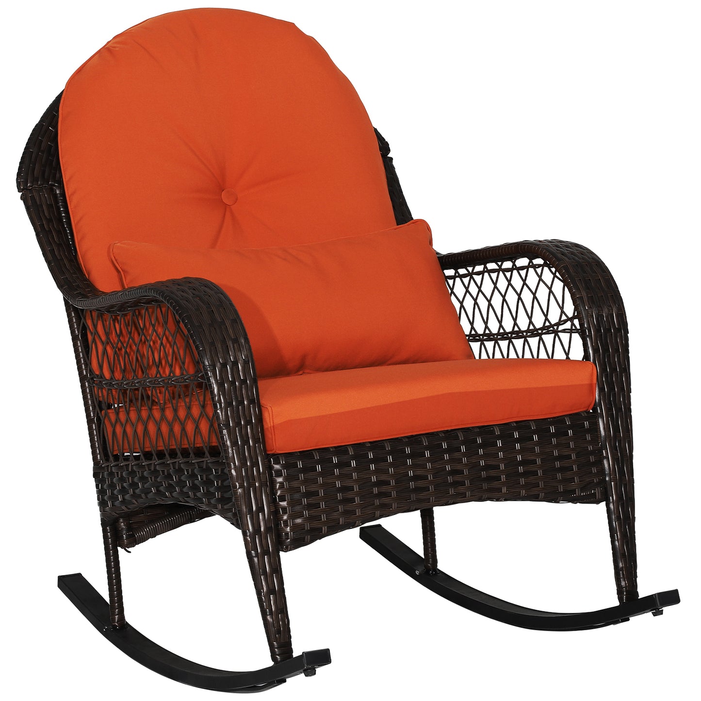 Patio Rattan Rocking Chair with Seat Back Cushions and Waist Pillow-White - Red