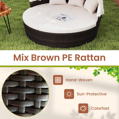 Patio Round Daybed with Retractable Canopy-White